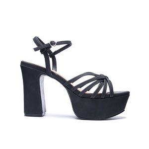 Chinese Laundry Black Doll Strappy Knot Platform Block Heels